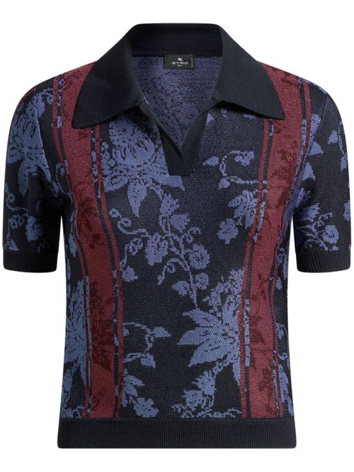 Floral jacquard polo shirt - Blue