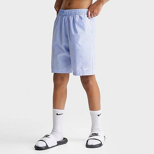 Big Kids Seersucker Ripple Brief-Lined 7" Volley Swim Shorts in Blue Crystal