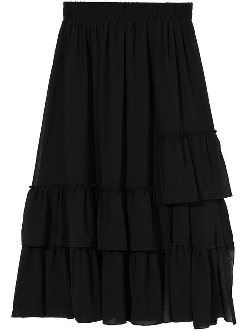 Polka-dot ruffled midi skirt - Black