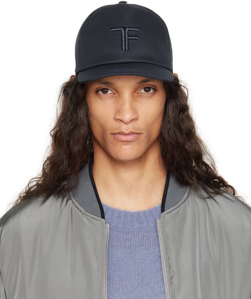 TOM FORD Navy Canvas & Smooth Leather Cap