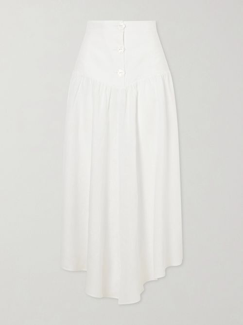 Morocco Gathered Linen Maxi Skirt - White