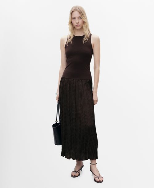 Women's Combined-Fabric Long Dress - Brown