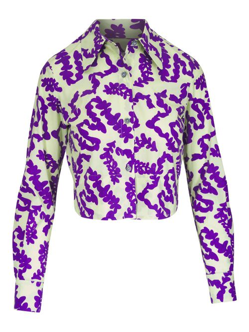 Odeeh floral-print cropped shirt - White