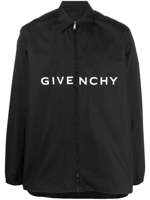 Zip-up logo-print shirt - Black
