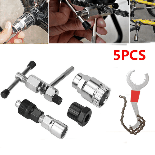 TEMU 5pcs Bicycle Repair Kits Bike Cassette Crank Chain Whip Spanner Removal Too