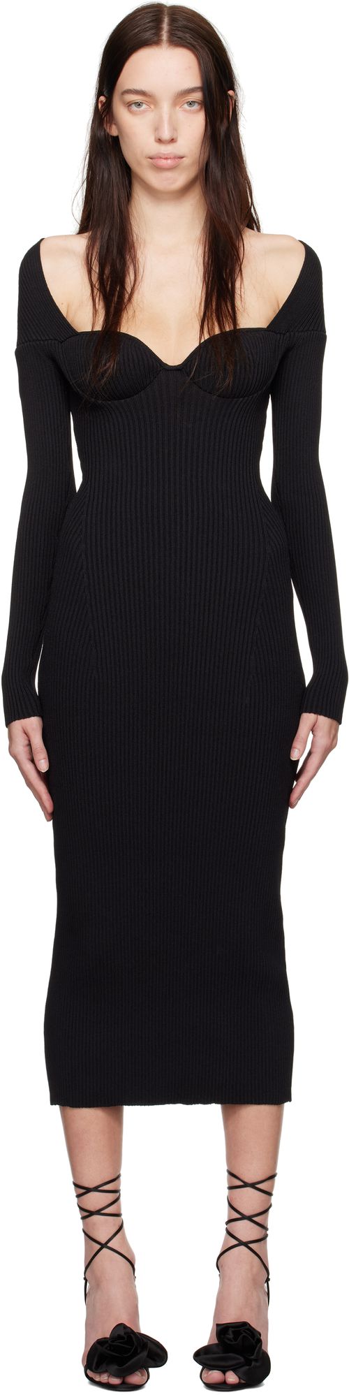 Magda Butrym Black Rib-Knit Bustier Maxi Dress