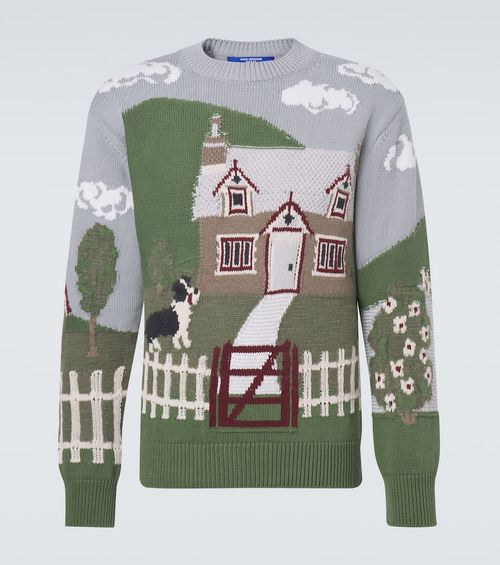 Intarsia cotton and wool sweater