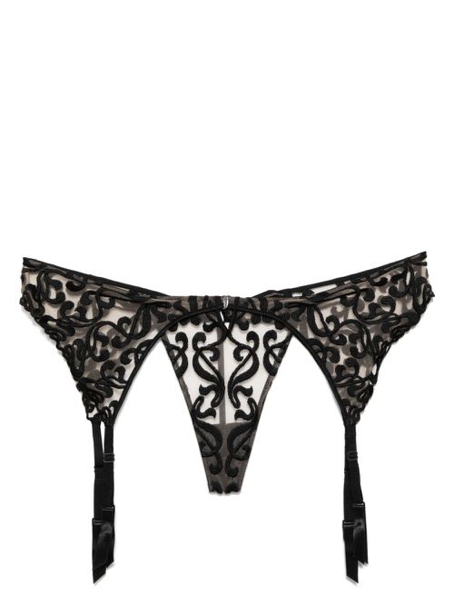 Graphic embroidery thong - Black