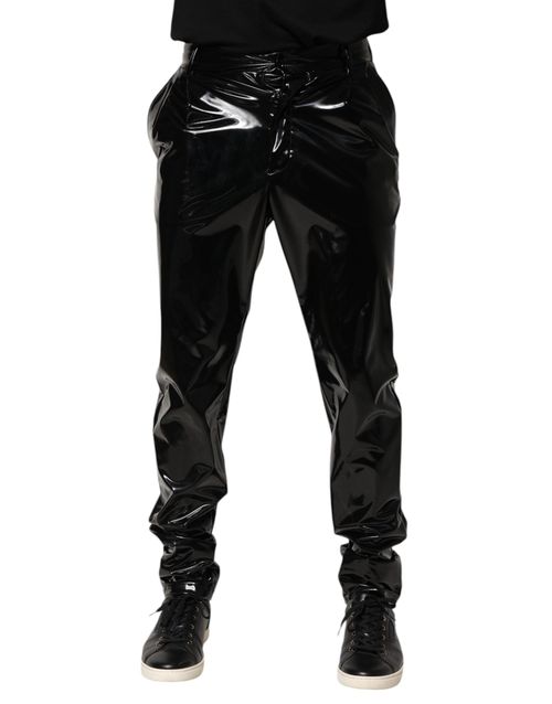 Glossy Polyester Trousers — Black