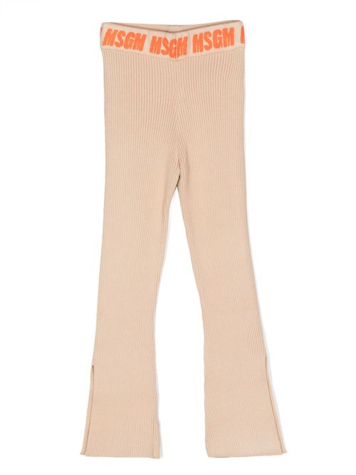 Logo-print ribbed trousers - Neutrals