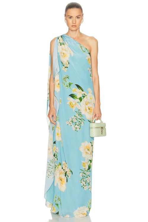 HEMANT AND NANDITA Ajia One Shoulder Kaftan Dress in Blue - Blue. XS also in S