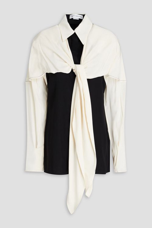 Cape-effect two-tone silk-crepe shirt