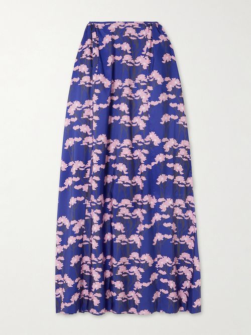 Elle Floral-print Taffeta Maxi Skirt - Blue