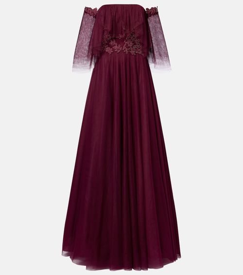 Embellished off-shoulder tulle gown