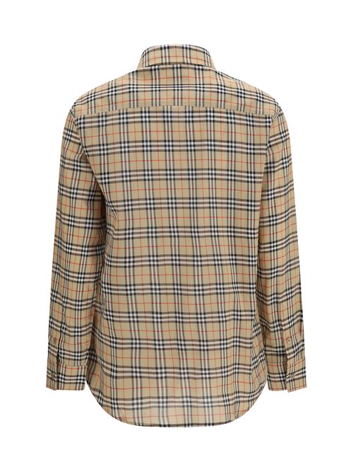 Embroidered Check Cotton Shirt — Beige