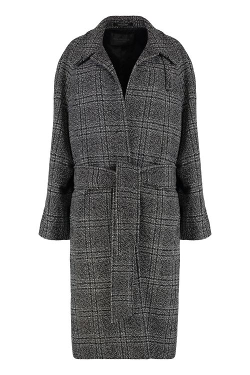 Women's Belted Wool Check Long Coat