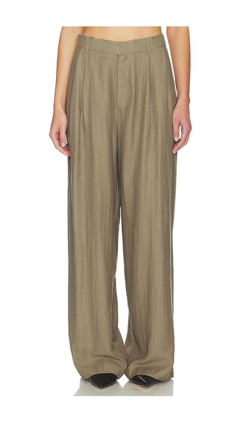 Mother of All Hedi Mid Waist Tailored Linen Pant in Olive. XS. Also in