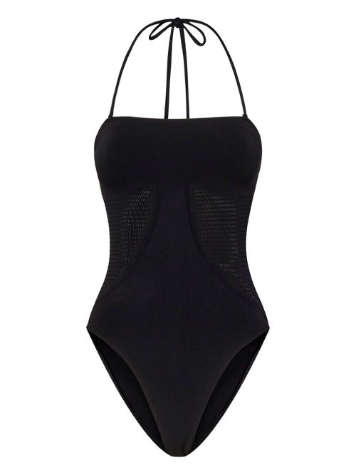 Halter-neck mesh swimsuit - Black