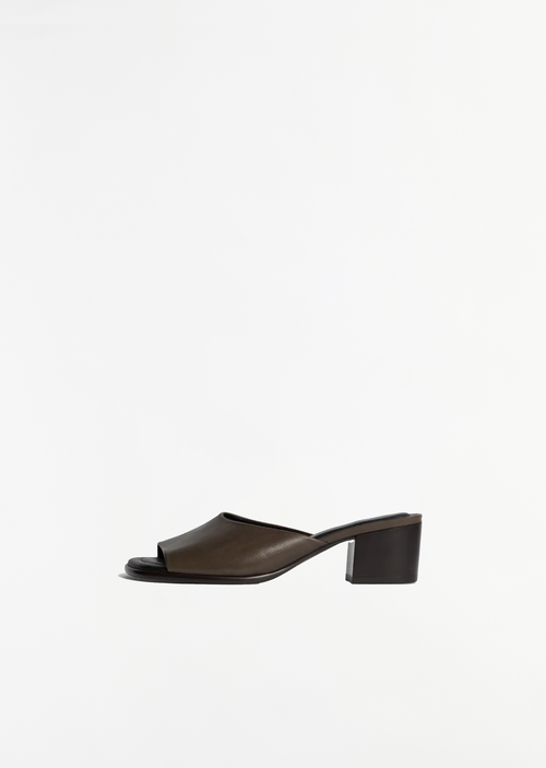 Lemaire Square Heeled Leather Mules Dark Brown