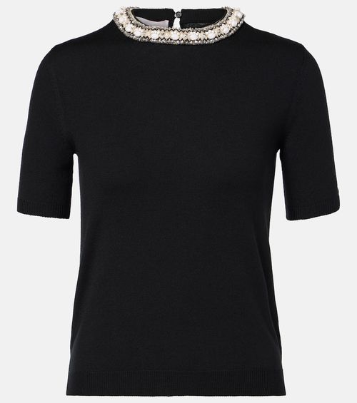 Embroidered virgin wool top