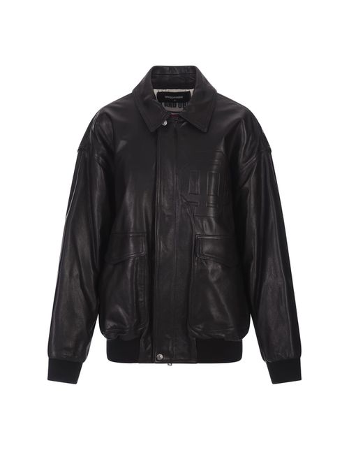 Classic Leather Bomber Jacket In Black