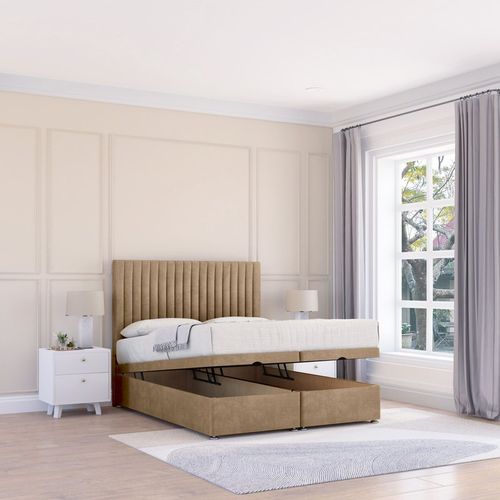 Manhattan Naples Fabric Ottoman Bed End Opening With Sprung Memory Mattress & 26 Inch strut Headboard