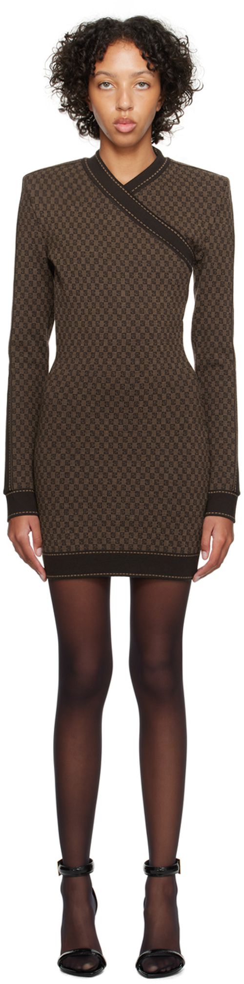Balmain Brown Mini Monogram Minidress