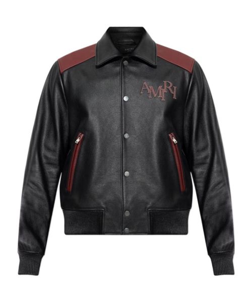 Logo-patch leather jacket