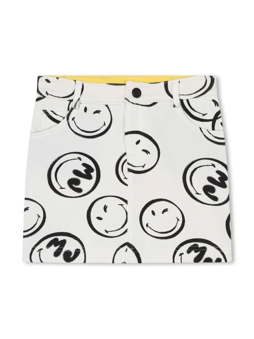 Smiley-motif straight miniskirt - White