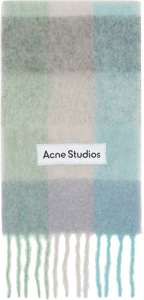 Blue & Green Check Fringe Scarf