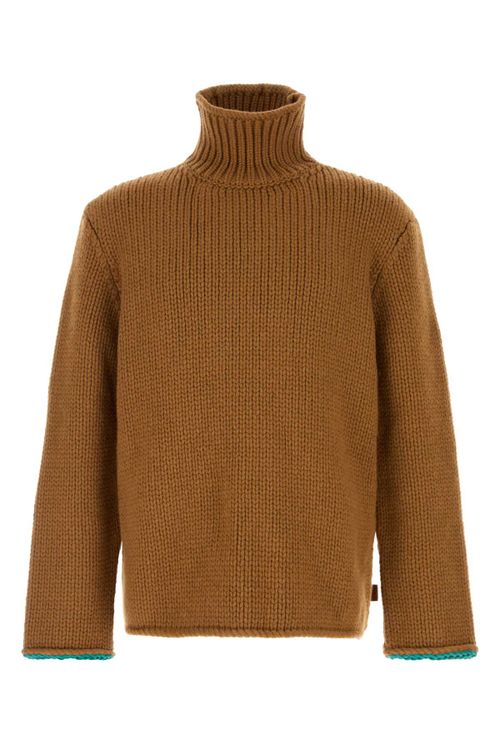 Ribbed Wool Turtleneck Sweater — Tan