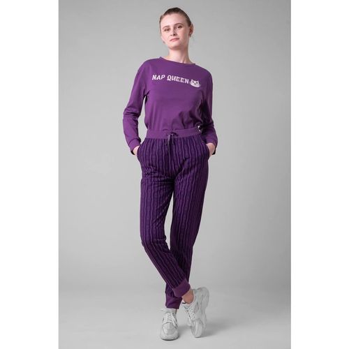 Enorsia Women's Nap Queen Printed Nightwear Set in Purple