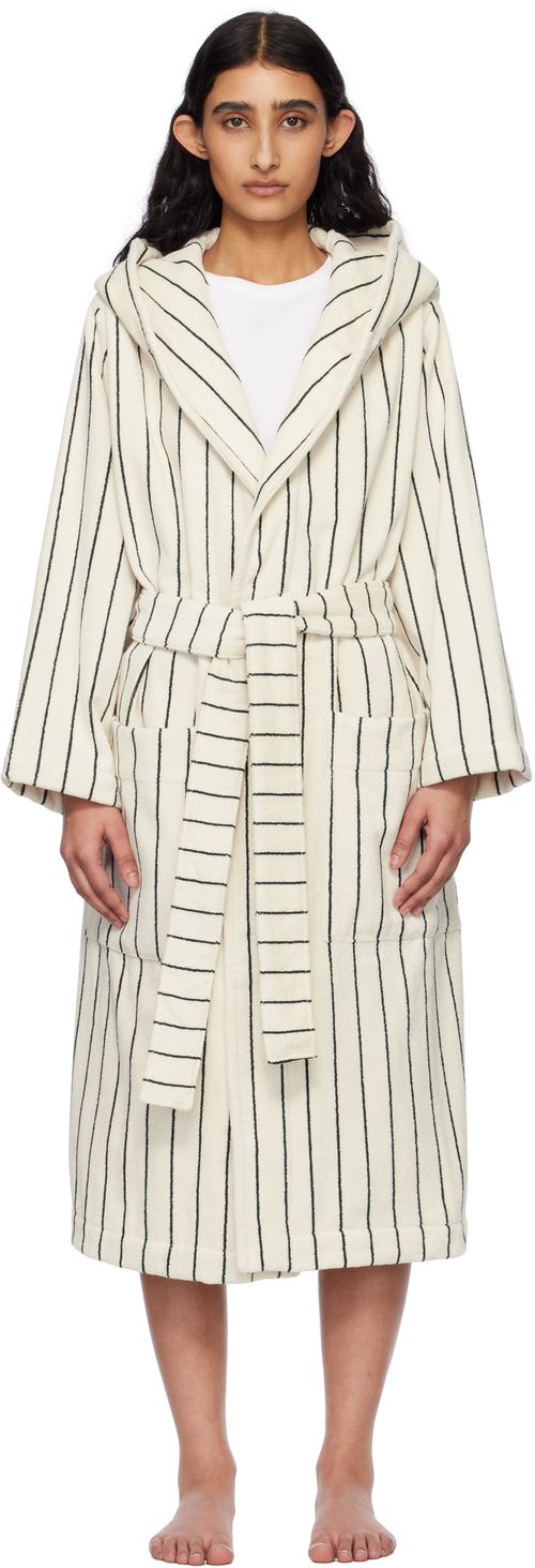 Tekla White & Green Terry Hooded Bathrobe