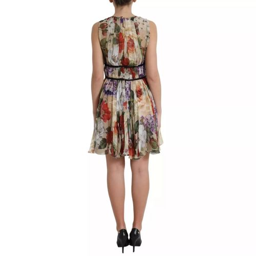 Floral Silk A-Line Dress — Beige