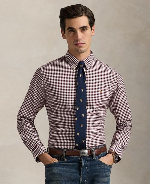 Men's Custom-Fit Gingham Oxford Shirt - Wine/white