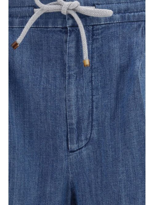 Lightweight Denim with Drawstring Trousers — Blue