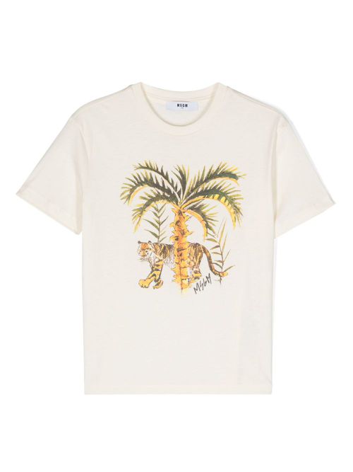 Tiger-print cotton T-shirt - Neutrals