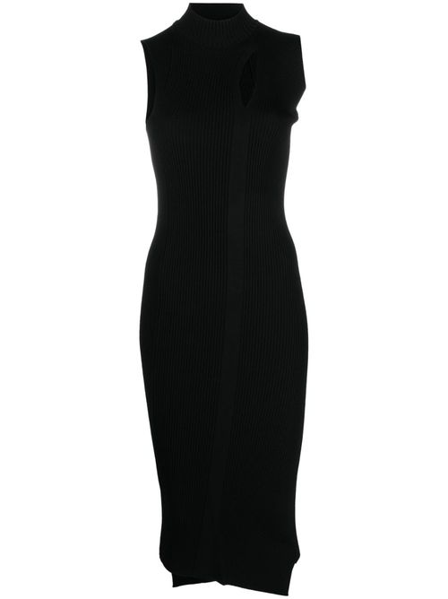 Cut-out ribbed-knit midi dress - Black