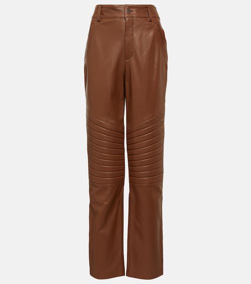 High-rise straight leather pants