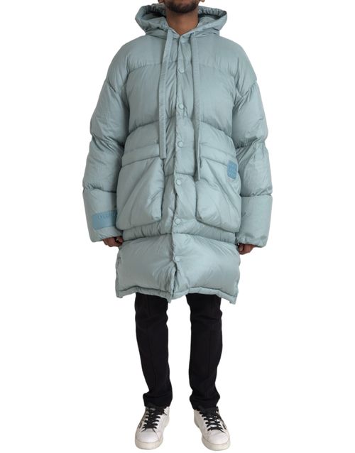 Quilted Hooded Puffer Down Jacket — Blue