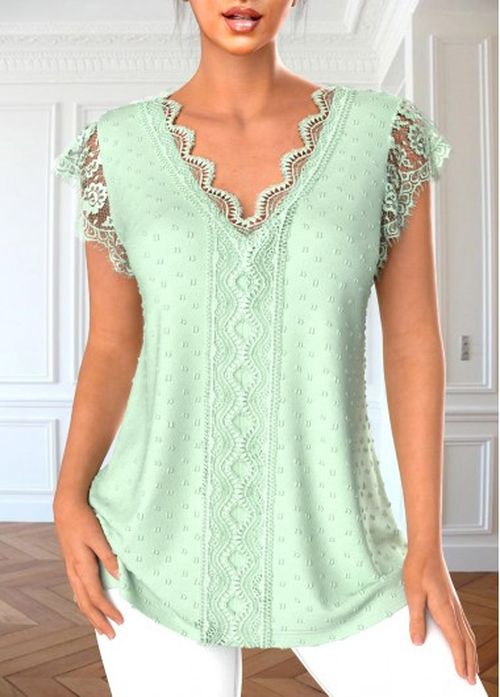 Modlily Light Green Patchwork Short Sleeve T Shirt