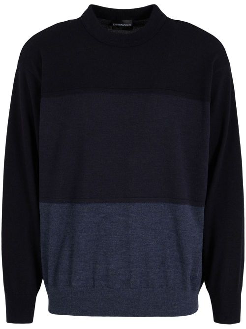 Colour-block virgin-wool jumper - Blue