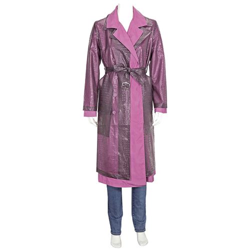 Devin Embossed Double Belted Reflective Trench Coat