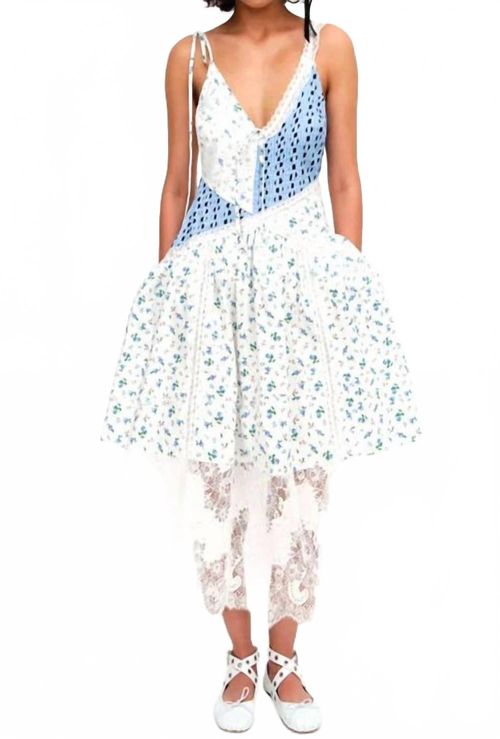 Colby Patchwork Midi Dress In White/blue