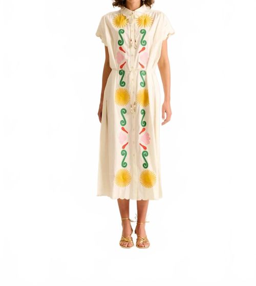 Valerie Embroidered Kaftan Midi Dress In Off White