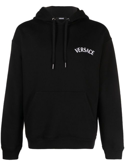 Logo-embroidered cotton hoodie - Black