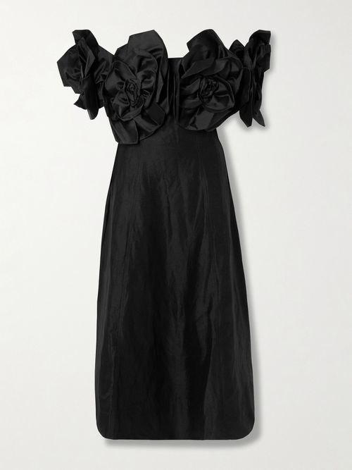 Etta Appliquéd Off-the-shoulder Linen-blend Midi Dress - Black