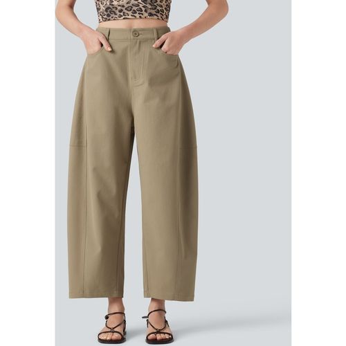 Halara High Waisted Casual Barrel Leg Trousers with Pockets - Khaki - XLregular