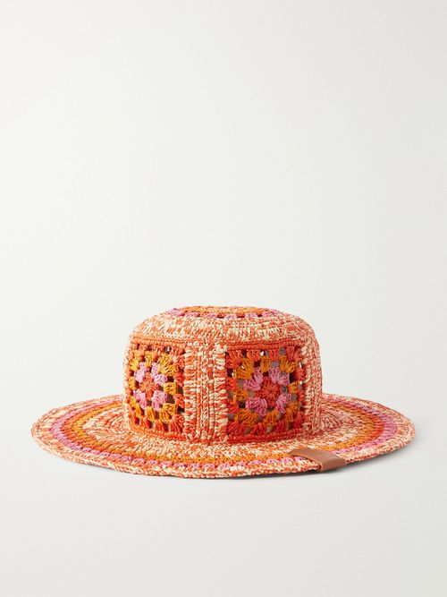 + Paula's Ibiza Crocheted Raffia Bucket Hat - Orange