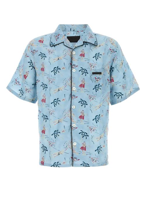 Printed Satin Shirt — Blue
